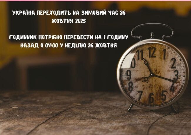 На Сумщині у неділю 26 жовтня годинники переведуть на зимовий час