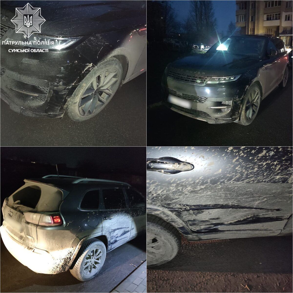 У Сумах водій Jeep Cherokee врізався в припаркований Land Rover і поїхав з місця ДТП