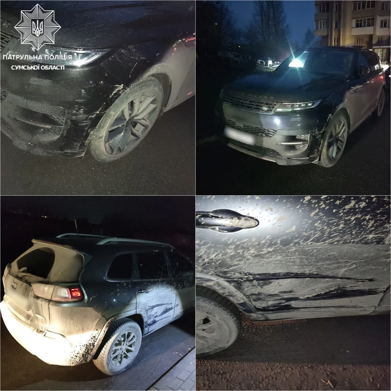У Сумах водій Jeep Cherokee врізався в припаркований Land Rover і поїхав з місця ДТП