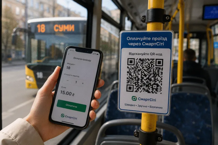 Безготівкова оплата через QR-код запрацювала ще на одному автобусному маршруті Сум
